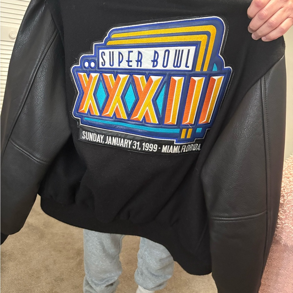 Super Bowl XXXIII Black Leather Jacket